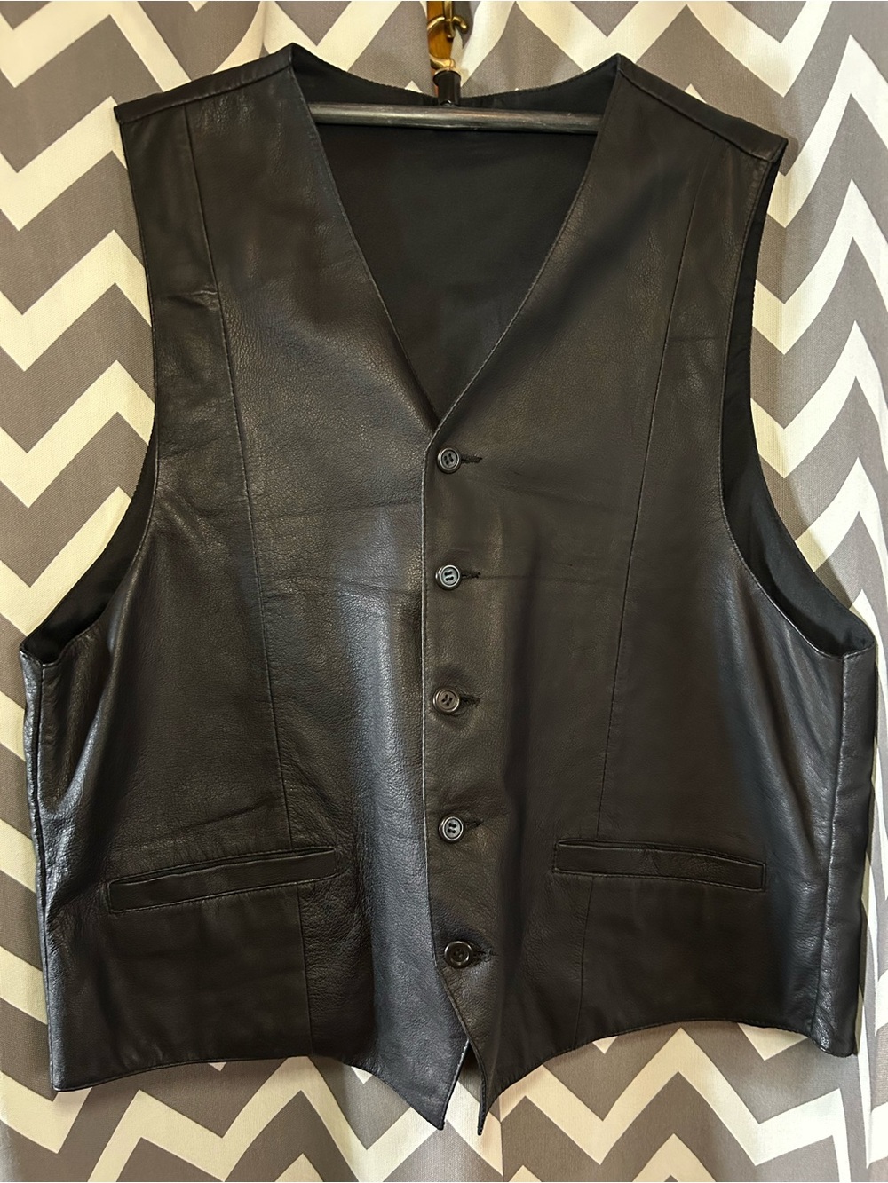 Men's Black Leather Dresse Vest - Classic Button Front